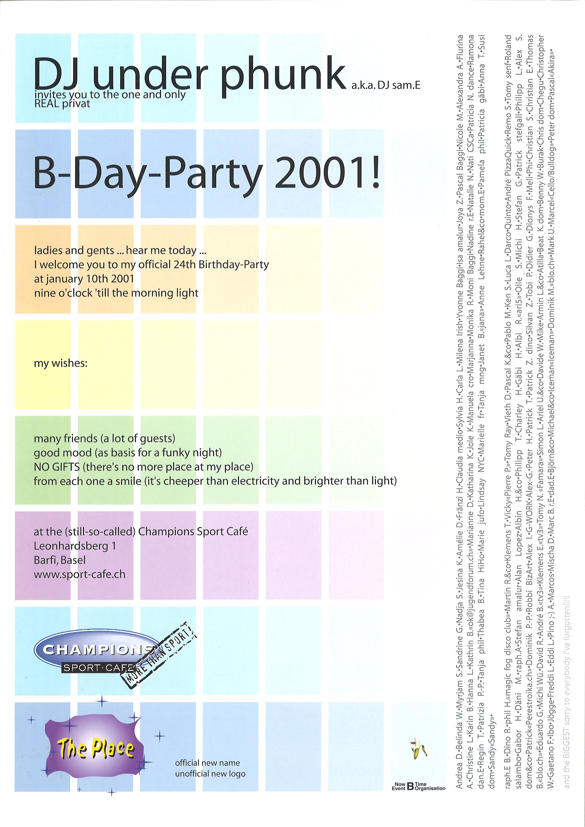 Einladung Birthday-Party 2001