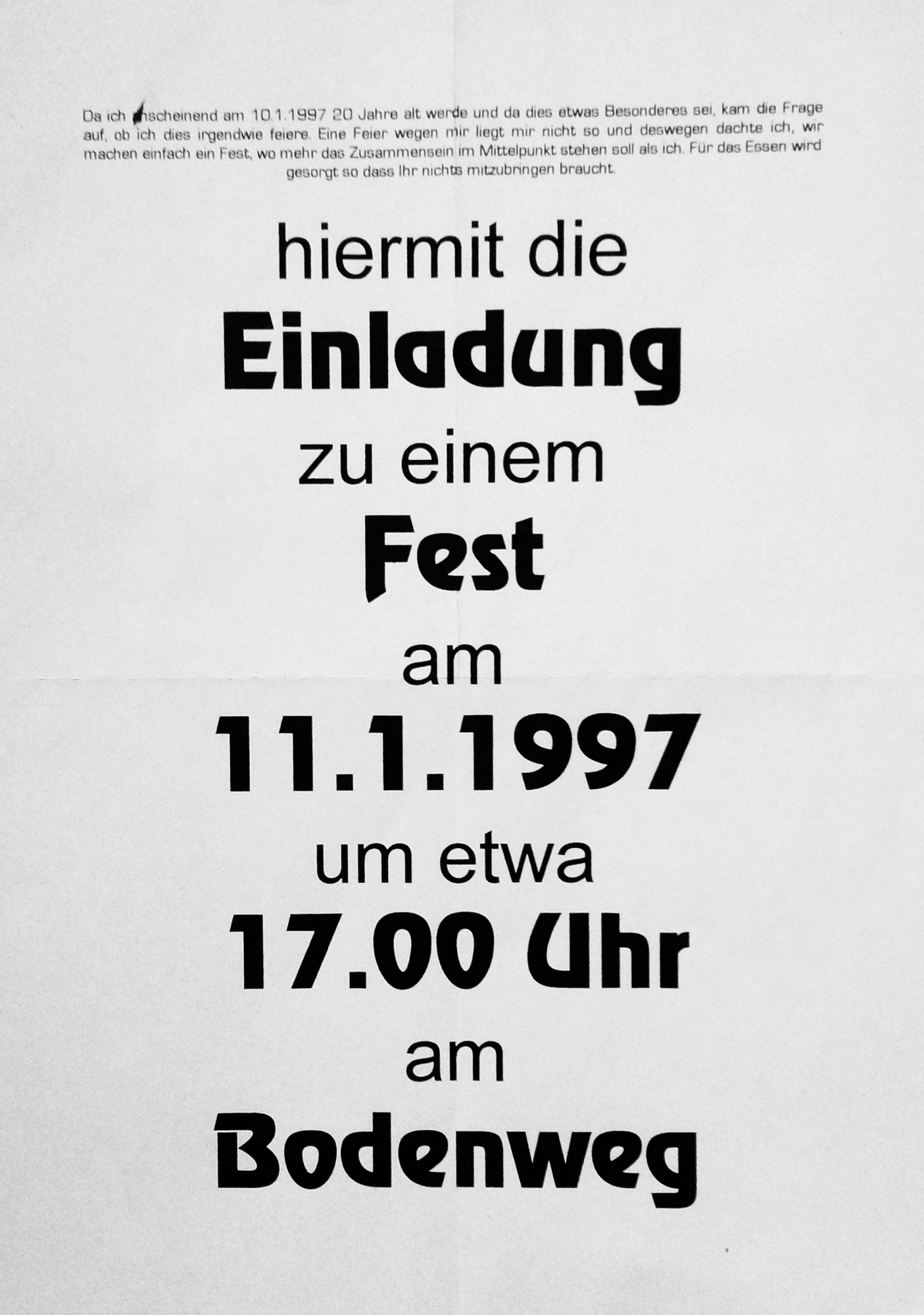 Einladung Birthday-Party 1997