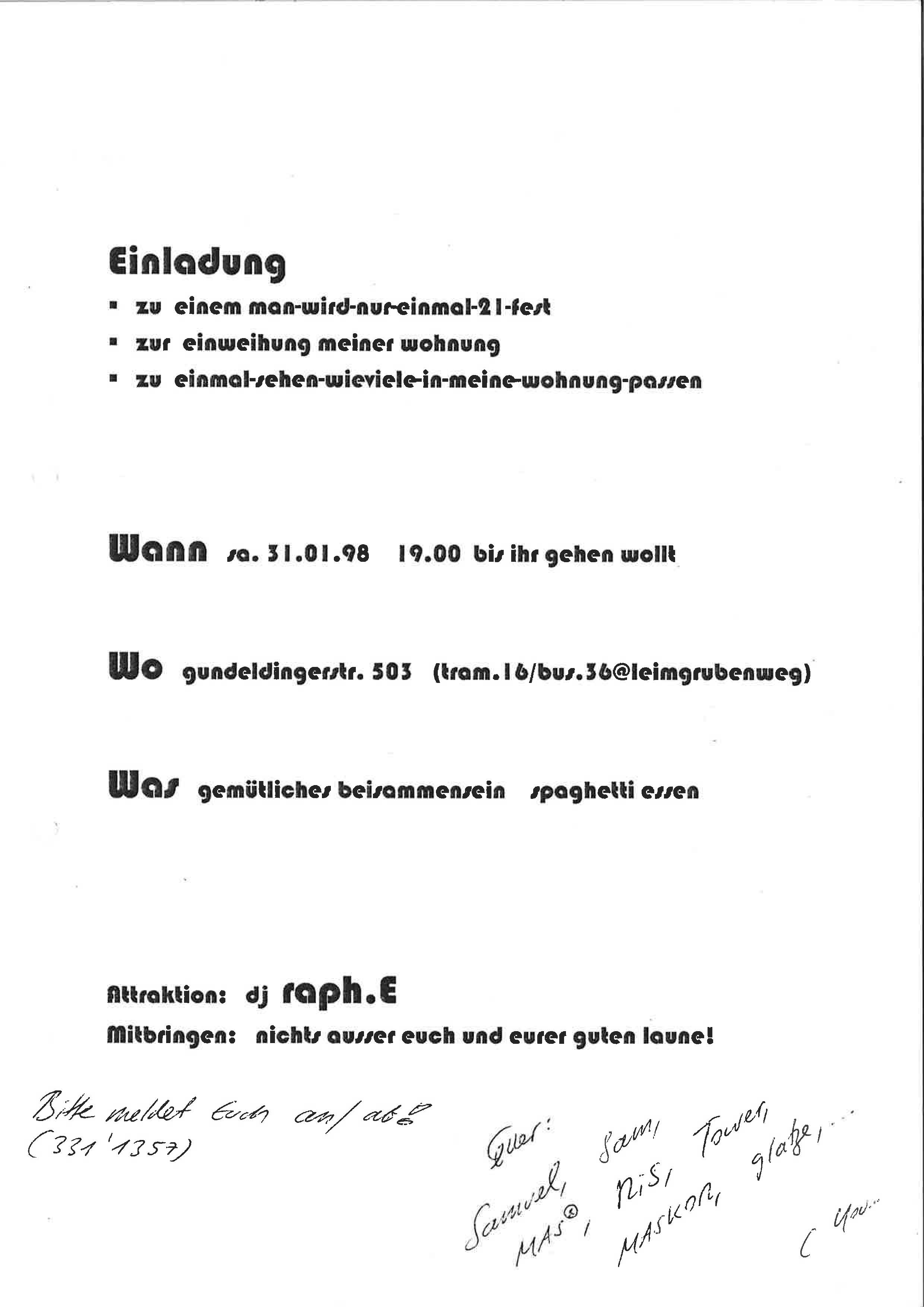 Einladung Birthday-Party 1998